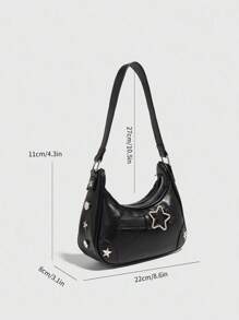 Women's Underarm Bag Y2K Saddle Handbags With Metal Decor Slingg Shoulder Hobo Bags - 黑色 - 查看 7