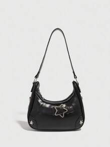 Women's Underarm Bag Y2K Saddle Handbags With Metal Decor Slingg Shoulder Hobo Bags - 黑色 - 查看 3