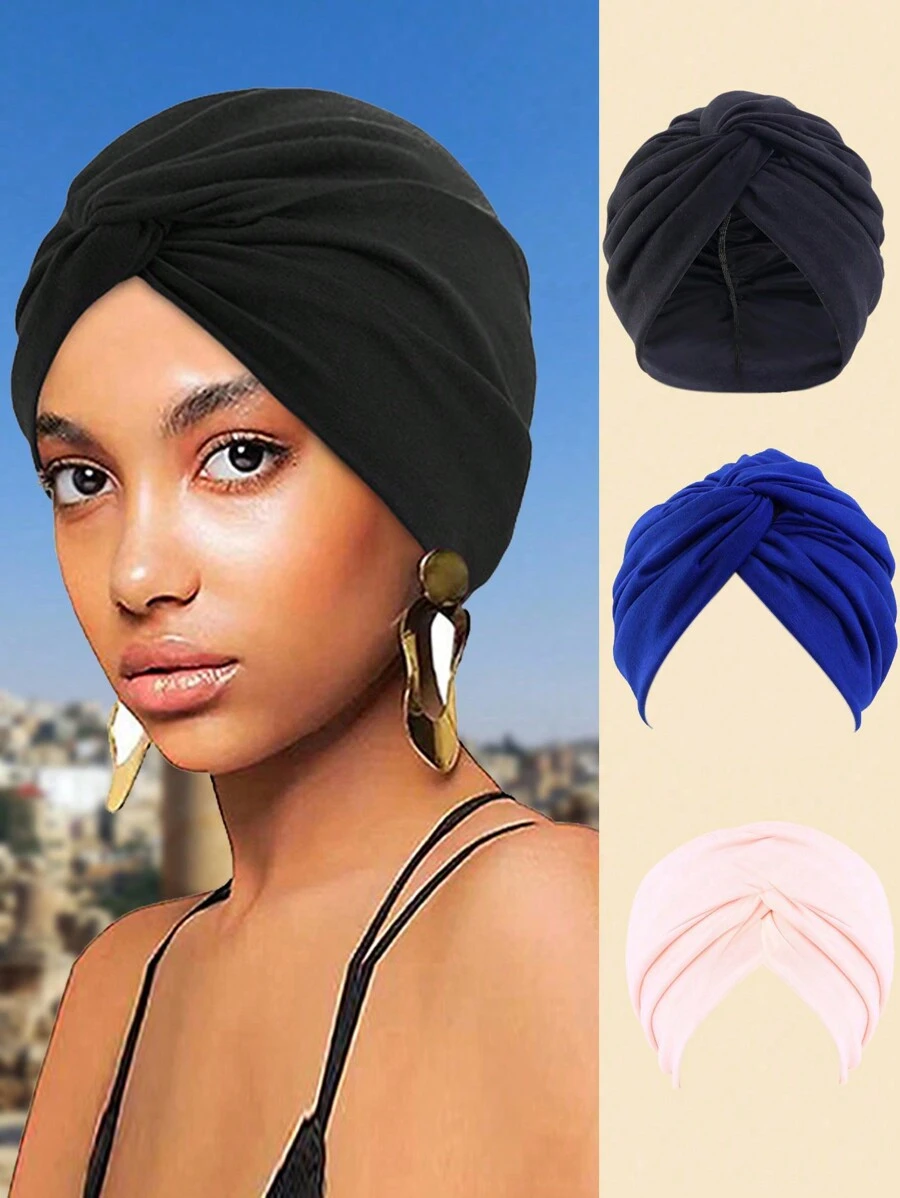 1 pezzo Cappello morbido con design a croce per donne, turbante con colore tinta unita, fascia elastica per la testa, cappellino morbido per hijab da indossare con abaya quotidianamente
