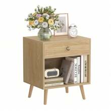 VASAGLE Nightstand, Small Bedside Table With Drawer, Open Compartment, And Pine Wood Legs, For Living Room Bedroom, 15.7 X 19.7 X 22.8 Inches - gừng - Xem 7