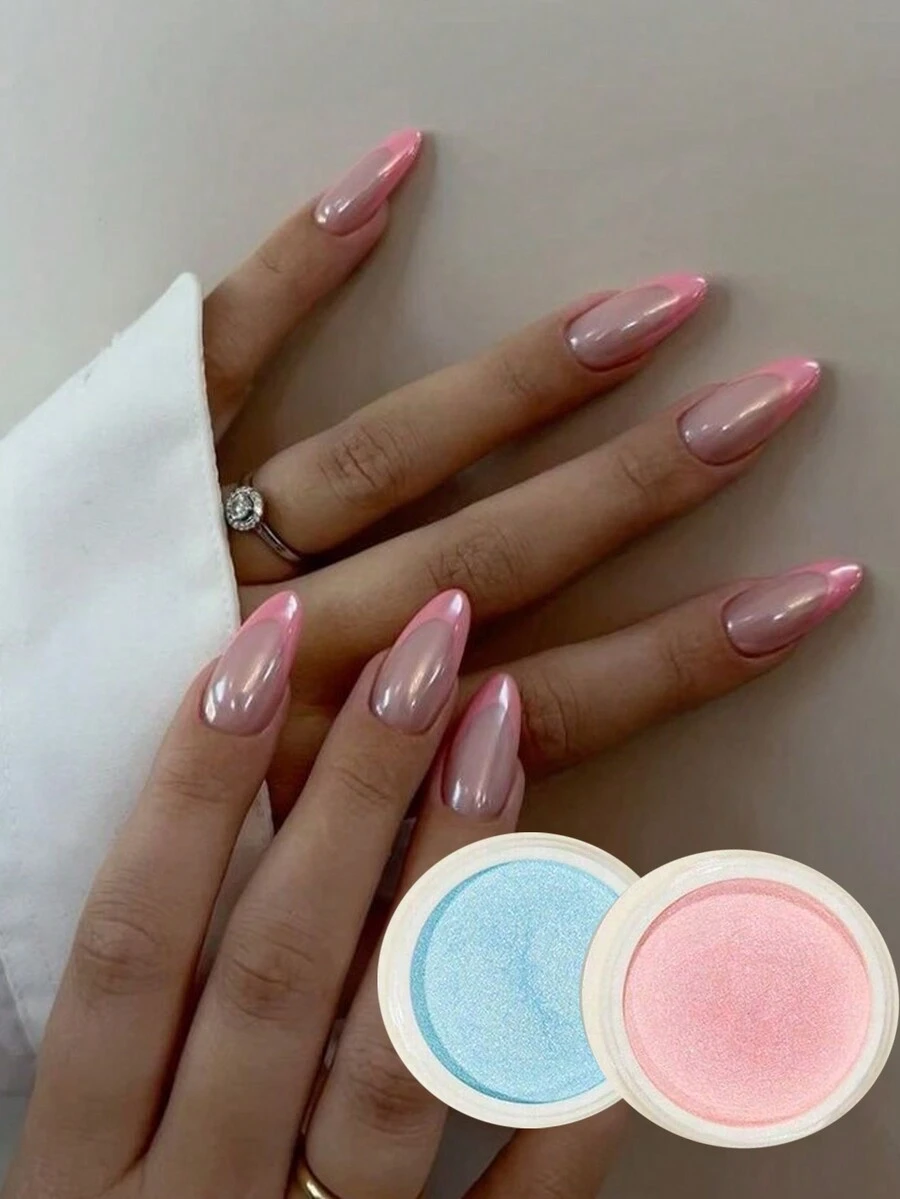 2 盒全息指甲粉，闪亮亮片美甲粉，配 1 支双头眼影刷，用于美甲装饰