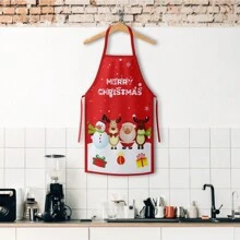 1 pieza Delantal con tema navideño - Gráfico de mujer sexy blanca, patrones de Papá Noel y alegres, tela de popelín de poliéster, delantal de cocina tejido, delantal y gorro de chef, para cocinar y hornear, accesorios de cocina y comedor - multicolor - Ver 14