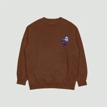 JRCONFECÇÃO Unisex Crew Neck Sweatshirt Cold Weather Blouse Women's Men's Flannel Coat Printed Boo! Cotton - Rỉ Nâu - Xem 2