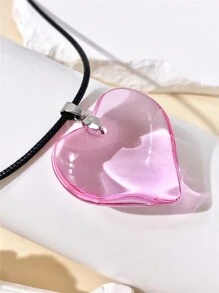 1 pieza Collar con colgante de corazón grande de 35mm de vidrio de color minimalista y único, adecuado para uso diario el Día de San Valentín