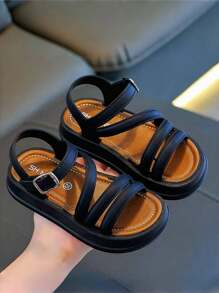 女童凉鞋2024新款儿童软底鞋女童夏季公主防水防滑沙滩鞋时尚百搭 - 黑色 - 查看 2