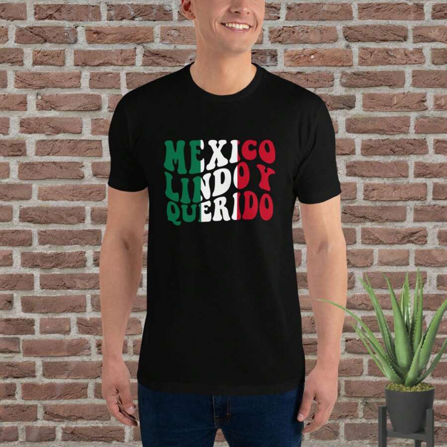 Mexican Men's T-Shirt "Mexico, Cute And Beloved" - 黑色 - 查看 1