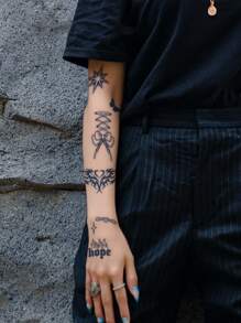 1 miếng dán hình xăm tạm thời từ nước ép thảo dược, họa tiết nơ và trái tim dễ thương kiểu Y2K, chống thấm nước 7-14 ngày, dùng cho vai, cổ, xương quai xanh. - Màu xanh lam - Xem 3