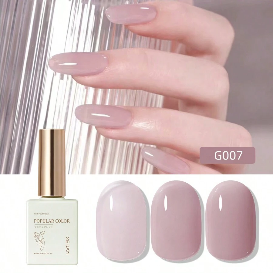 1pc 15ml Pink Color Ice Through Gel Nail Polish 15ML Soak Off Glitter Gel Polish For All Seasons - Home Salon Nail Art DIY - Hồng - Xem 1