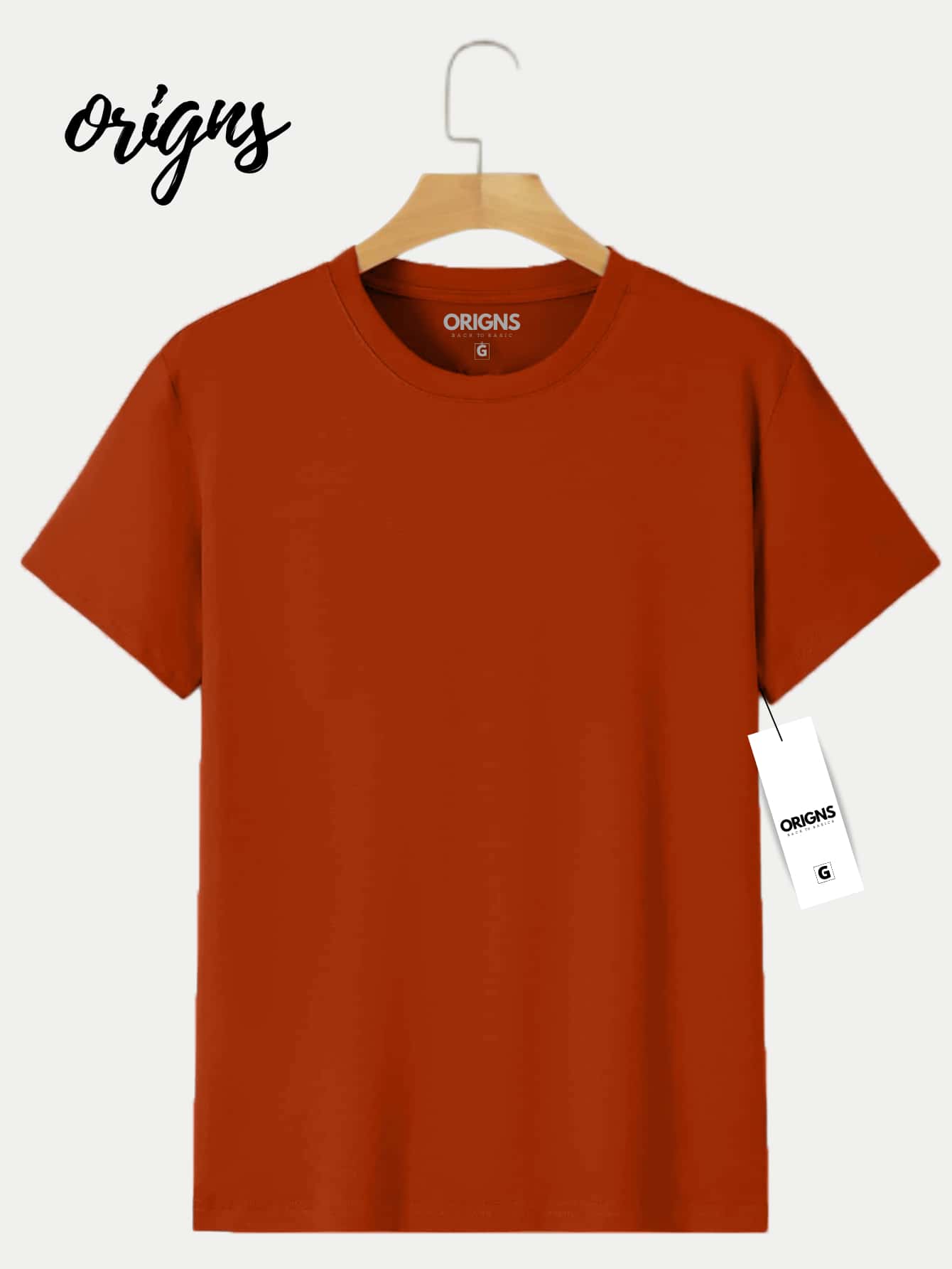 Men's Basic Plain Short Sleeve Cotton T-Shirt Colors ORIGNS - 亮橙色 - 查看 1