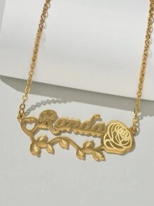 1PC Zelfgemaakte roos gepersonaliseerde roestvrijstalen naamplaatje ketting, aanpasbare naam eenvoudige dagelijkse stijl, sleutelhanger, producten inclusief geschenkdoos, Valentijnsdag cadeau, verjaardagscadeau, Moederdag cadeau, dagelijks cadeau