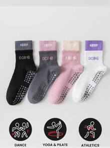 Sports Outdoor 4 Pairs ,Yoga Socks For Women Non-Slip Grips & Straps, Ideal For Pilates, Pure Barre, Ballet, Dance, Barefoot Workout