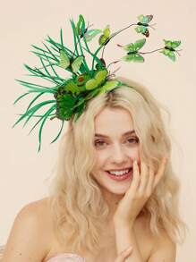 1 件蝴蝶头饰帽子羽毛头饰茶会药盒帽蝴蝶头饰（蝴蝶随机）万圣节 - 蝴蝶髮箍 - 查看 2