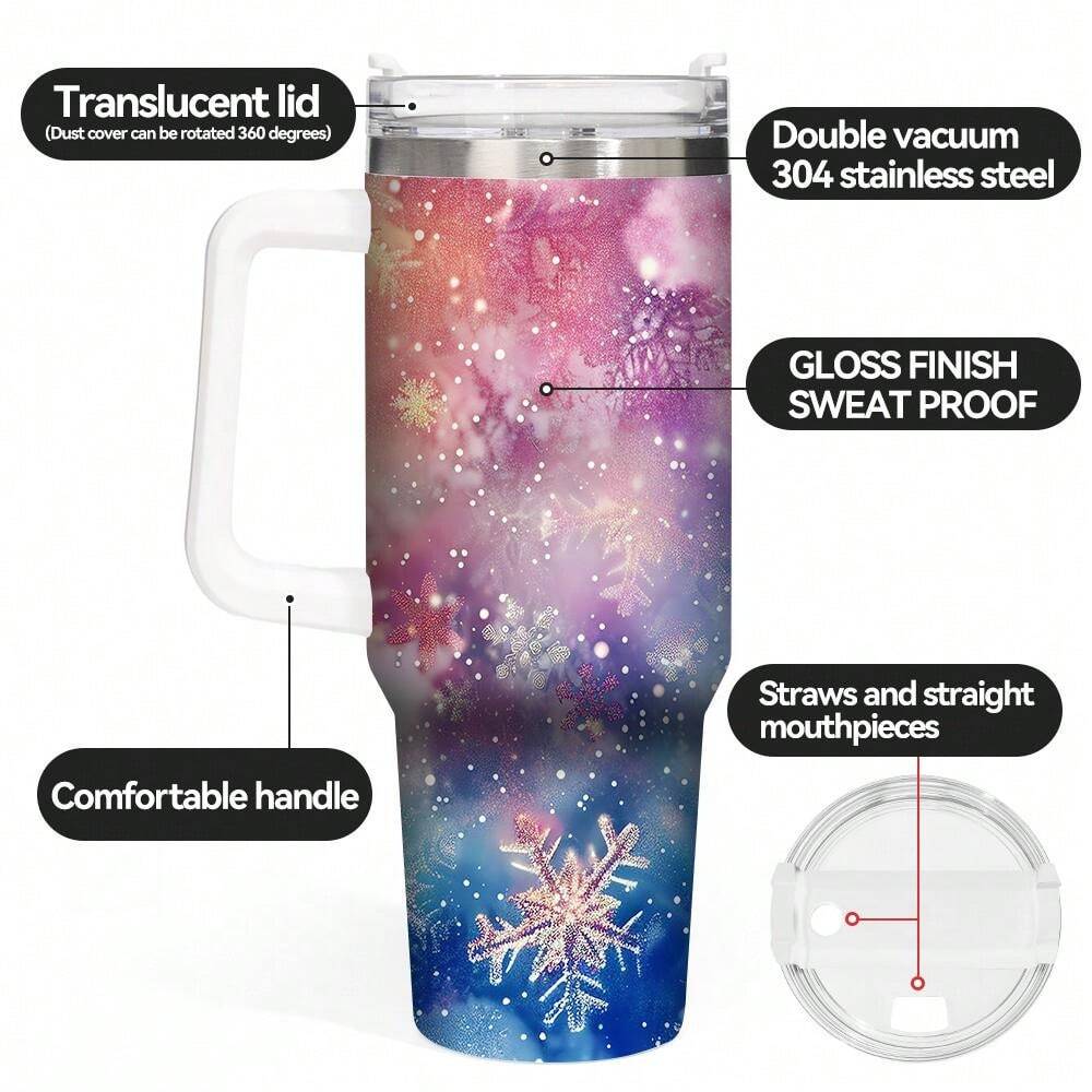 1 Pc Colorful Snowflake Tumbler/40 Oz With Straw Handle/304 Double