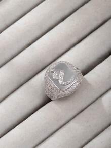 1 chiếc nhẫn hở mạ vàng 18K thời trang hip hop đính đá toàn bộ hình chữ cái tiếng Ả Rập dành cho nữ (chỉ có chữ cái tiếng Ả Rập) - Bạc - Xem 14