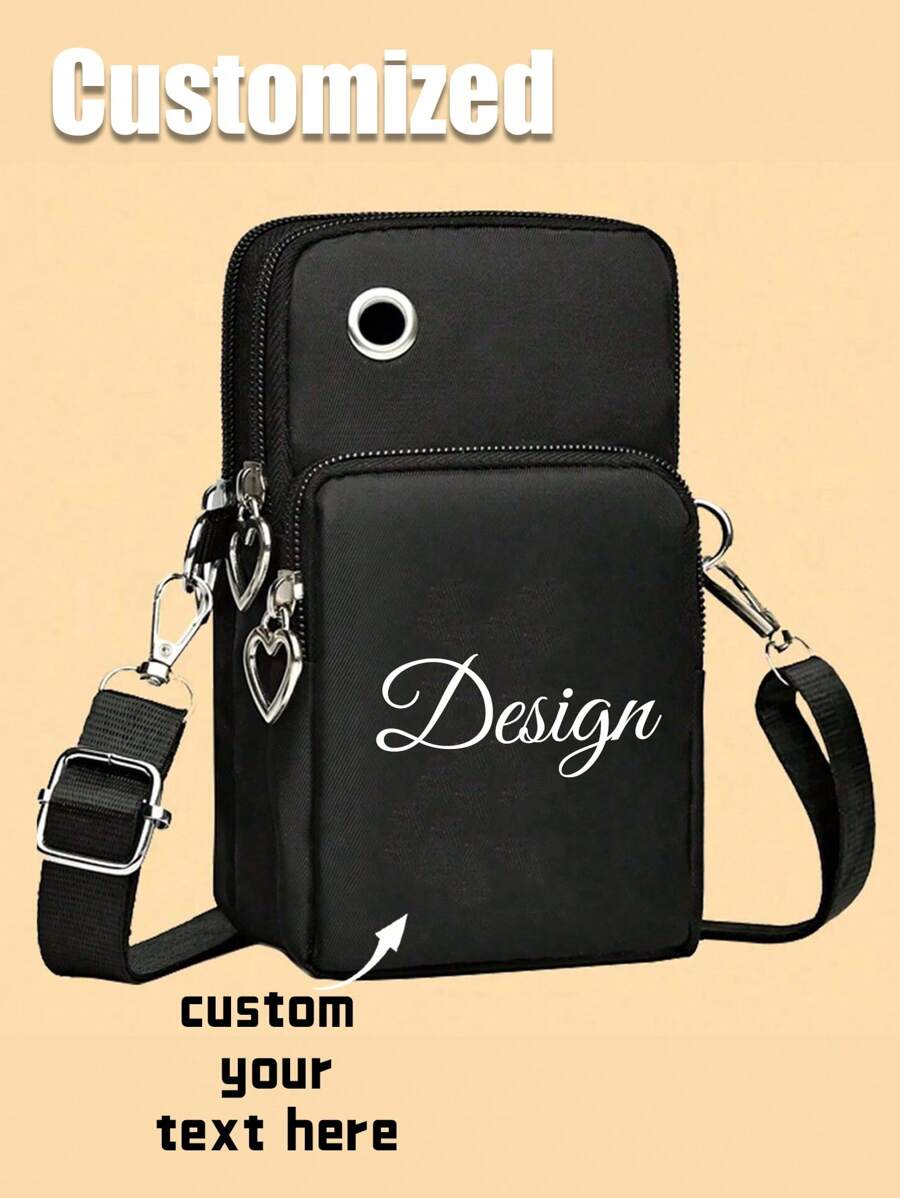 Customizable Mobile Phone Bag, Mobile Phone Bag Multifunctional Messenger Bag, Sports Running Wrist Bag, Mini Casual Messenger Mobile Phone Bag With Headphone Jack, Sports Arm Running Wrist Bag, Coin Purse Shoulder Messenger Bag, Sports Arm Bag Zipper Mobile Phone Bag Mobile Phone Bag, - Black - View 1
