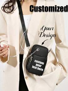 Customizable Mobile Phone Bag, Mobile Phone Bag Multifunctional Messenger Bag, Sports Running Wrist Bag, Mini Casual Messenger Mobile Phone Bag With Headphone Jack, Sports Arm Running Wrist Bag, Coin Purse Shoulder Messenger Bag, Sports Arm Bag Zipper Mobile Phone Bag Mobile Phone Bag, - Black - View 2