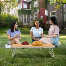 Moosinily Moosinily Small Camping Table 3FT Folding Picnic Table Foldable Low Camp Table Portable Short Aluminum Outdoor Floor Short Beach BBQ Black White Yellow 35.2*15.7 Inch