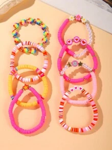 8pcs/Set Pitaya, Rainbow Flower, Heart, Star Soft Clay & CCB Beaded Multi-Layer Bracelet Jewelry Set, Sweet & Versatile For Women, Suitable For Daily Wear And Gift