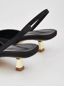 Sapatos de salto alto femininos, sandálias de bico fino novas primavera e verão 2024, elegantes fivelas quadradas de strass, decoração, mulas de salto baixo femininas, slingback confortável para trabalho e lazer - Preto - Ver 5