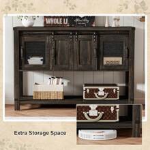 Farmhouse Buffet Cabinet With Storage, 47'' Kitchen Sideboard Buffet Cabinet, Coffee Bar Cabinet With Sliding Barn Door, Console Table For Kitchen, Dining, Living Room - 棕色 - 查看 6