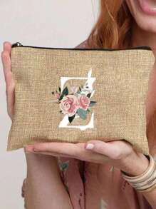 1 件字母 A-Z 花卉印花化妆包，送给女孩的礼物，可爱复古简约时尚字母图案印花包，小物件化妆包，包，化妆包，洗漱包，手拿包，轻便折叠包，简易购物袋，教师礼物手拿包，适用于护士、医生、教师包，适合个人旅行化妆品学校用品旅行必需品化妆包节日必需品化妆包化妆包化妆品收纳袋节日冬季 2024 化妆品收纳袋化妆品收纳