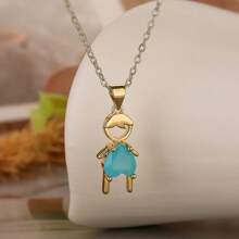 1pc European & American Minimalist Copper Plated Heart Zirconia Couple Pendant Necklace Set Valentines,Mom,Mother,Mother's Day,Gift - Gold - View 4