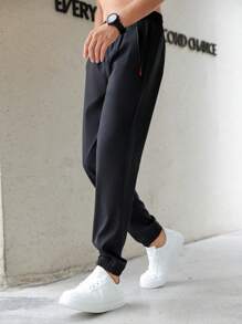 Boyfriend Style Men's Sports Pants, Breathable Mesh Fabric Loose Fit Drawstring Sweatpants, Quick Dry Joggers Pants For Boyfriend Style Men - Black - View 4