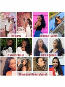 黑色马尾辫接发，卷曲马尾辫接发，轻盈蓬松假马尾接发带发带，20 英寸女士长款环绕式柔软合成假发 - 彩色 - 查看 7