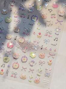 MAOMIA 1 件蝴蝶结/猫/水果涂鸦指甲饰品贴纸 DIY 艺术可爱风格 5D 美甲装饰贴花