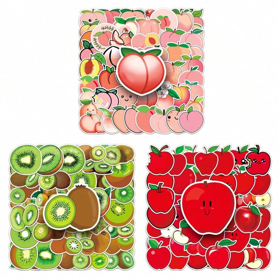 50 张卡通猕猴桃/苹果/桃子贴纸，适用于笔记本电脑水瓶、吉他、自行车、汽车、摩托车保险杠、行李箱、滑板涂鸦的乙烯基贴纸，可爱贴花，是送给儿童、青少年、男士、女士的最佳礼物。 - 彩色 - 查看 1