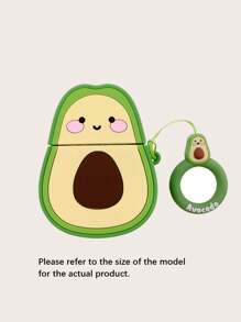 3D卡通牛油果笑脸防摔硅胶钥匙扣收纳盒耳机保护壳兼容Apple AirPods 1/2/Pro/3和FreeBuds