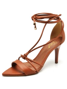 Women's Sandals With Thin Medium Heel And Leaf Toe - 駝色 - 查看 3