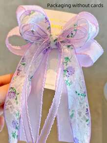 1pc Girls' Fresh & Sweet Mesh Flower Pattern Ribbon & Bow Hair Clip With Streamers - Mauve Purple - View 4