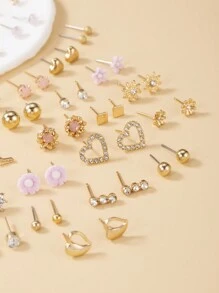 1 bộ 30 đôi hoa pha lê thời trang, ngọc trai giả và bộ hoa tai hình trái tim, trang sức kim loại tinh tế dành cho nữ dùng hàng ngày cho ngày lễ tình nhân, mẹ, mẹ, ngày của mẹ, quà tặng - Nhiều màu - Xem 3