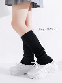 1 Pair Kids Girls Warm Knitted Leg Warmers, Suitable For Daily Wear Ages 3-12 - Black - View 3