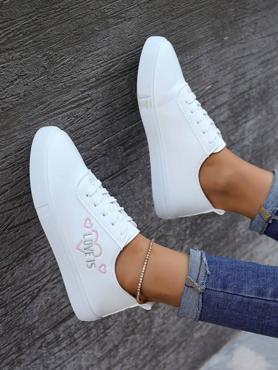 Giày thể thao đế cao màu trắng cho nữ, giày thường ngày lưu hóa đế dày, tăng chiều cao chống trượt, giày học sinh thân trên bằng da - trắng - Xem 1