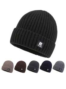 1 件户外简约纯色保暖内衬针织帽，适合户外街头穿着，时尚字母无檐帽，秋季服装的理想礼物