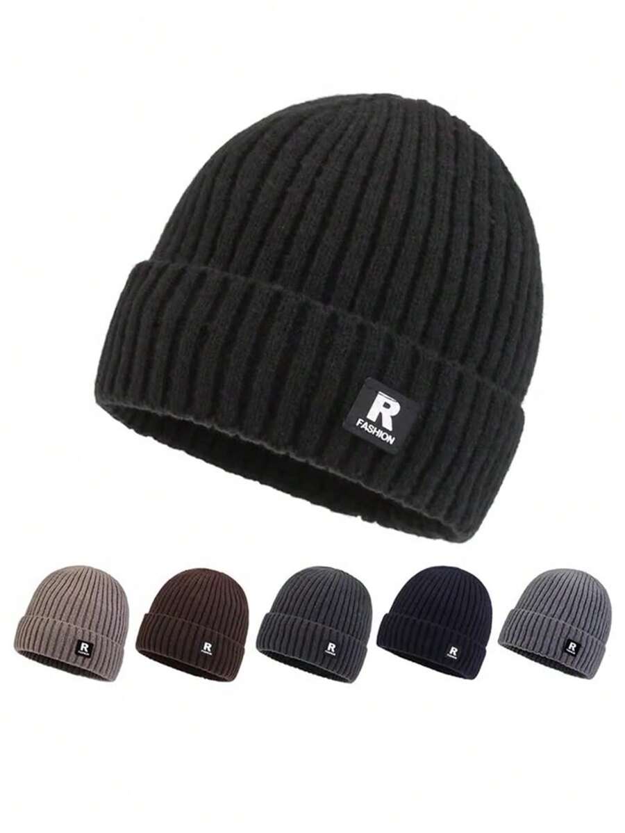 1 件户外简约纯色保暖内衬针织帽，适合户外街头穿着，时尚字母无檐帽，秋季服装的理想礼物