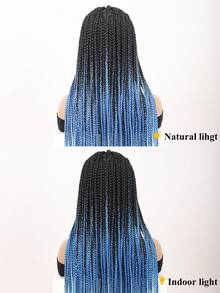 女士全双蕾丝 36 英寸三角形无结盒状编织假发 盒状编织全蕾丝前部假发 带婴儿头发 合成自然玉米辫假发 - 漸層 - 查看 10