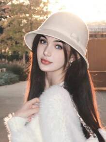 1 件女士秋冬纯色羊毛毡帽，优雅时尚法式小圆顶帽，适合日常佩戴