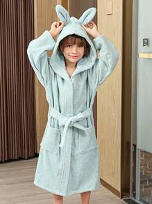 1pc Cartoon Rabbit Design Hooded Ren Bath Robe, Thick Towel Material, Soft & Absorbent, For Girls Babies, Swimming Bathrobe, White/Pink/Blue/Green/Orange Summer Wedding Home Bathroom Decor Back To School - Multicolor - View 17