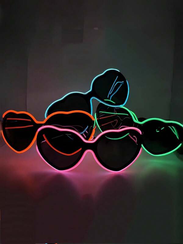 1 para okularów świecących w ciemności z efektami świetlnymi LED w kształcie serca, okulary świecące w stylu techno-chic na imprezę w klubie nocnym, urodziny, rave, dyskotekę