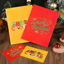 1 张 3D 圣诞贺卡，带有卡通圣诞树和企鹅、手写信息、圣诞节 - 彩色 - 查看 6