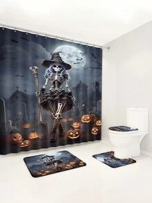 1 cái/4 cái Đồ trang trí phòng tắm đa năng Halloween, Rèm phòng tắm chống thấm nước có 12 móc, Thảm tắm chống trượt, Thảm bồn cầu hình chữ U và Vỏ bồn cầu tròn, Bộ phòng tắm sử dụng cho mọi tình huống - Nhiều màu - Xem 4