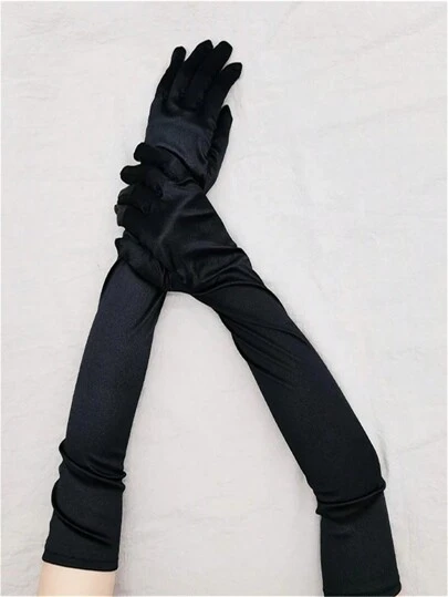Lange satinierte Stretch-Satin-Handschuhe, Retro-Party-Cosplay, Damen-Mode-Einfarbige sexy, elegante, niedliche Party-Lässig-Nylonhandschuhe für Halloween
