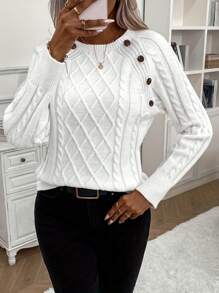 New Women's Button Knitted Pullover Sweater,Long Sleeve Tops