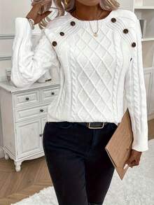 New Women's Button Knitted Pullover Sweater,Long Sleeve Tops