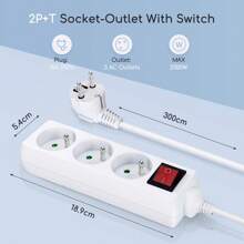 1pc 5m Electrical Extension Socket With Switch & Child Protection, White, 16A 250V, Aigostar, For French Standard - EU E Type Plug(220-240V) - View 5