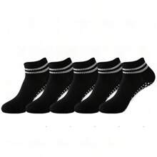 5 Pairs Grip Socks For Women, Non Slip Pilates Yoga Socks With Double Stripes Non Slip Socks For Workout, Ballet, Athletic Socks