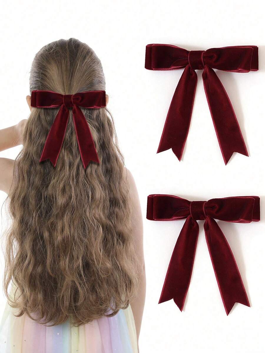2 CÁI Kẹp Tóc Nơ Nhung Cho Bé Gái, Kẹp Tóc Nơ Ruy Băng Cho Bé Gái Đi Học, Phụ Kiện Giữ Tóc Đuôi Ngựa Kẹp Tóc Kim Loại Cho Bé Gái Tuổi Teen Tiệc Halloween Giáng Sinh - Nhiều màu - Xem 1